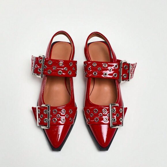 Red Punk Women's Oversized Buckle Flats - Picture 6 of 6